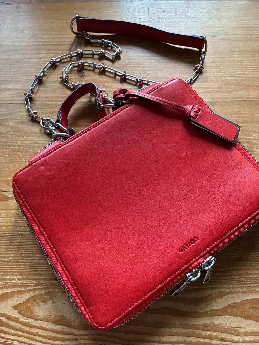 Gryson "Emma" Flame Red Leather iPad Case Travel Crossbody Bag